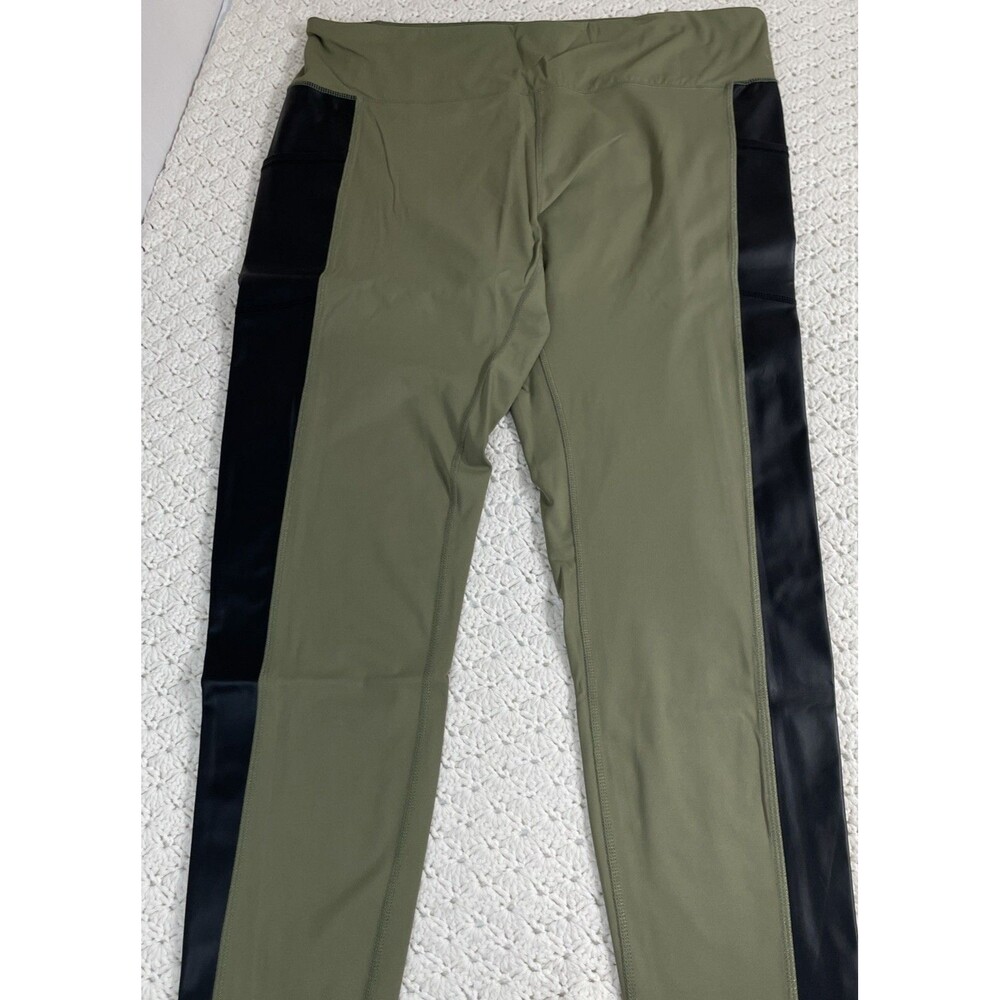 Laila Ali Leggings Faux Leather High Rise Leggings Olive Green Women’s 2X NWT